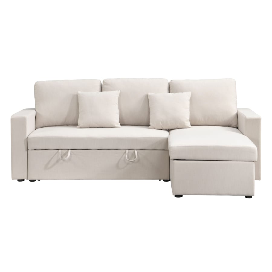 Canap&eacute; d'angle convertible et r&eacute;versible avec coffre en tissu beige