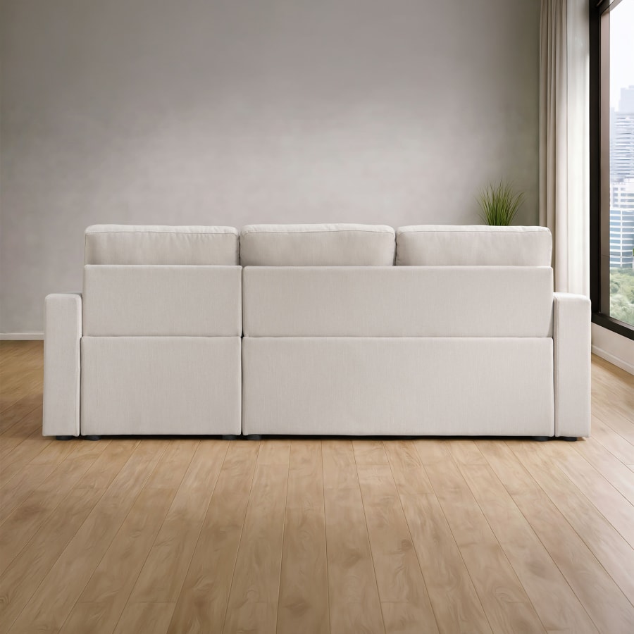 Canap&eacute; d'angle convertible et r&eacute;versible avec coffre en tissu beige