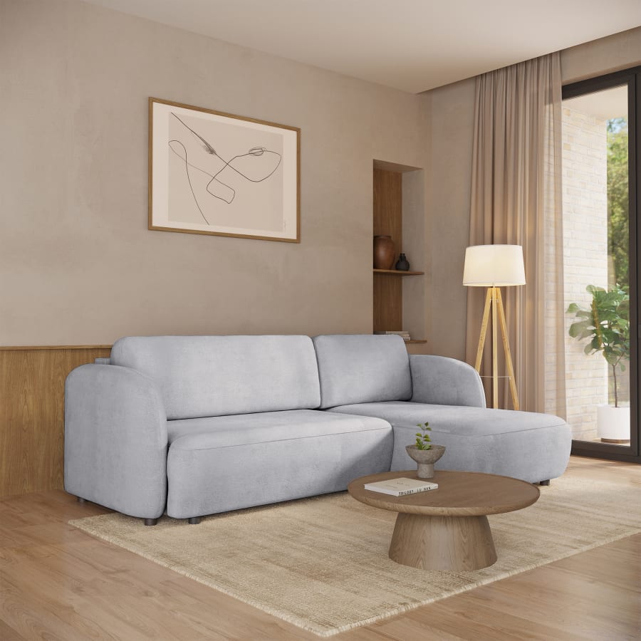 Canapé d'angle convertible avec coffre en tissu gris - Angle droit