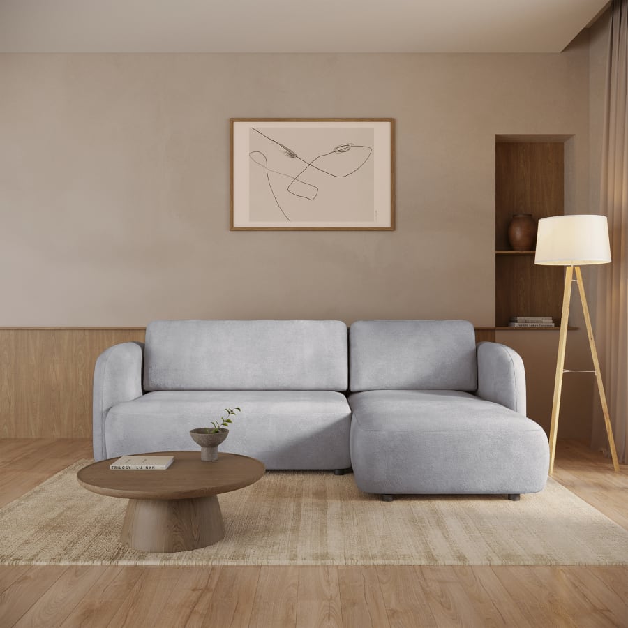 Canapé d'angle convertible avec coffre en tissu gris - Angle droit