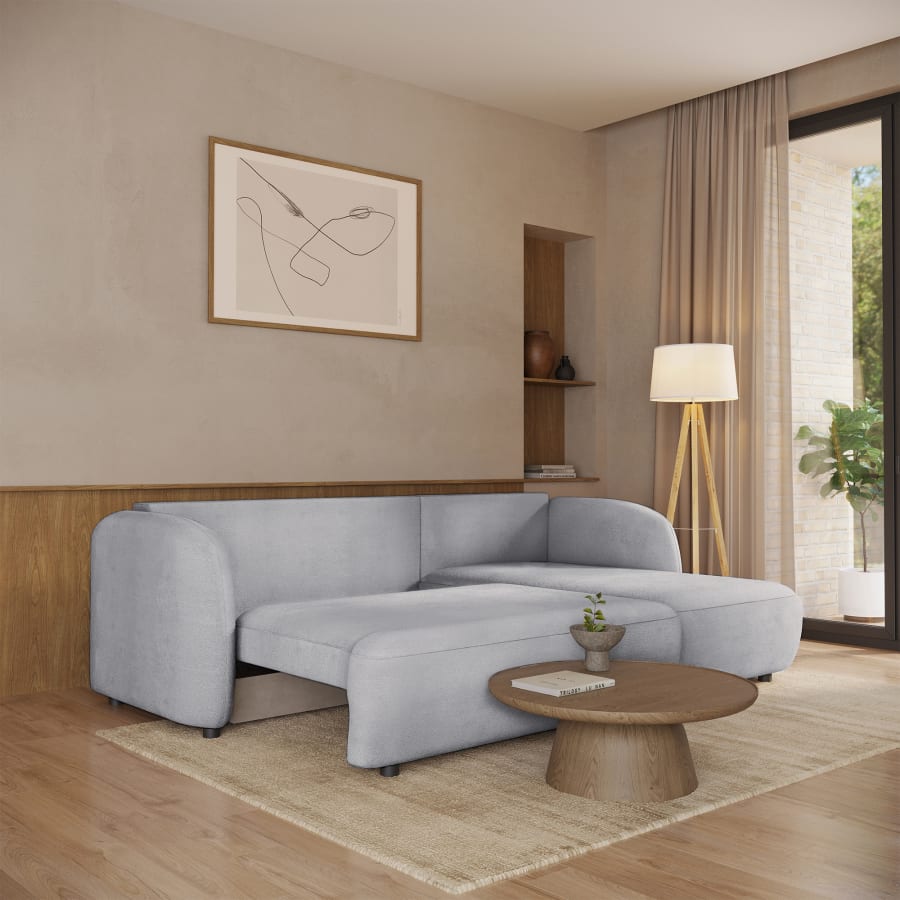Canapé d'angle convertible avec coffre en tissu gris - Angle droit