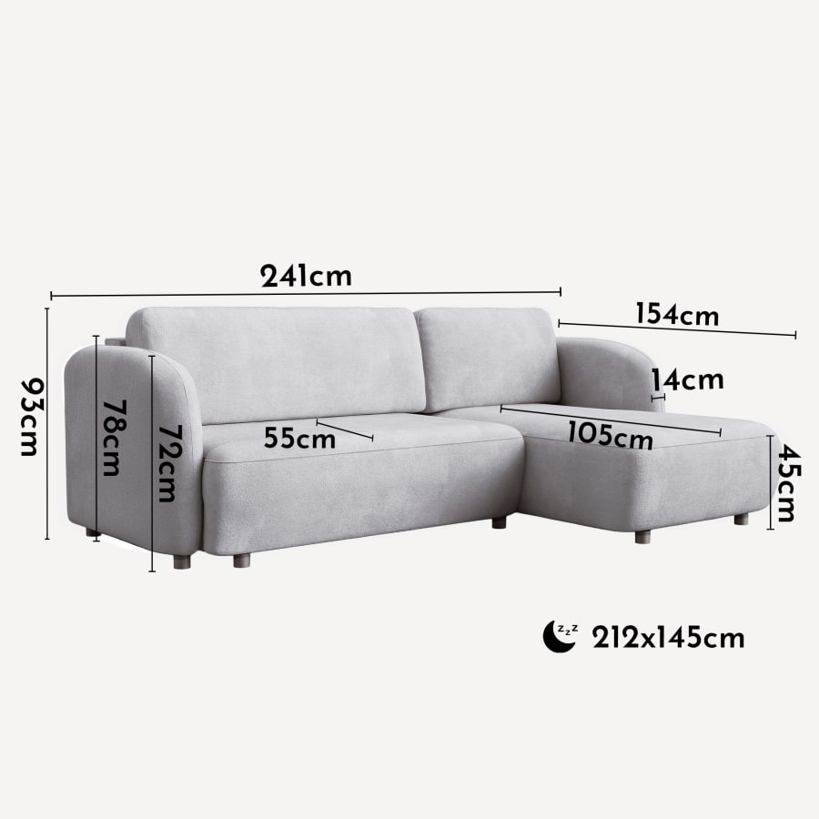 Canapé d'angle convertible avec coffre en tissu gris - Angle droit