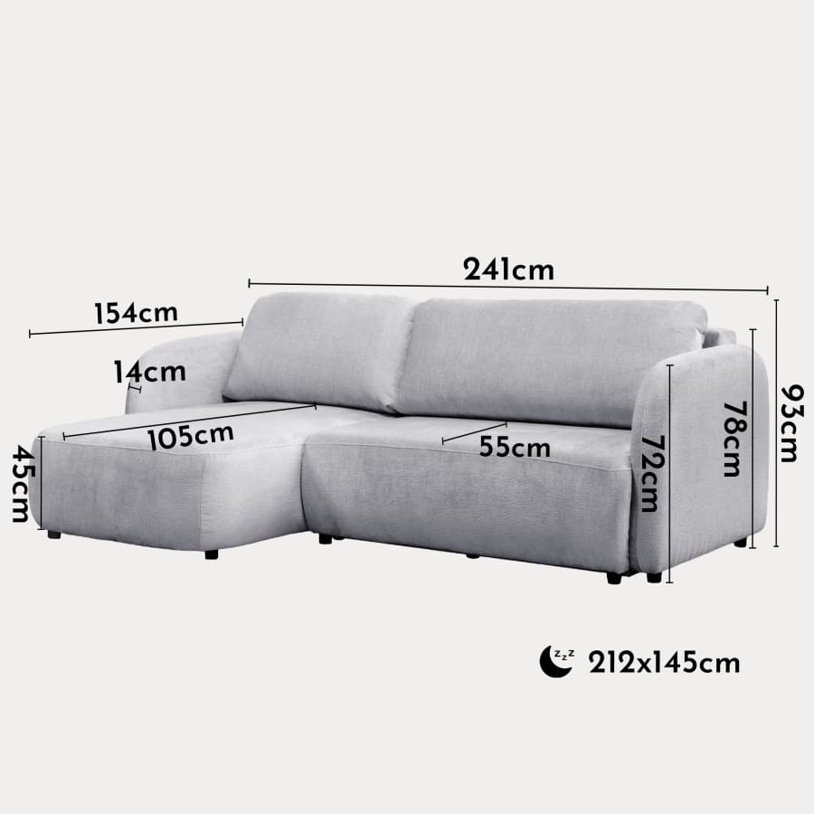 Canap&eacute; d'angle convertible avec coffre en tissu gris - Angle gauche