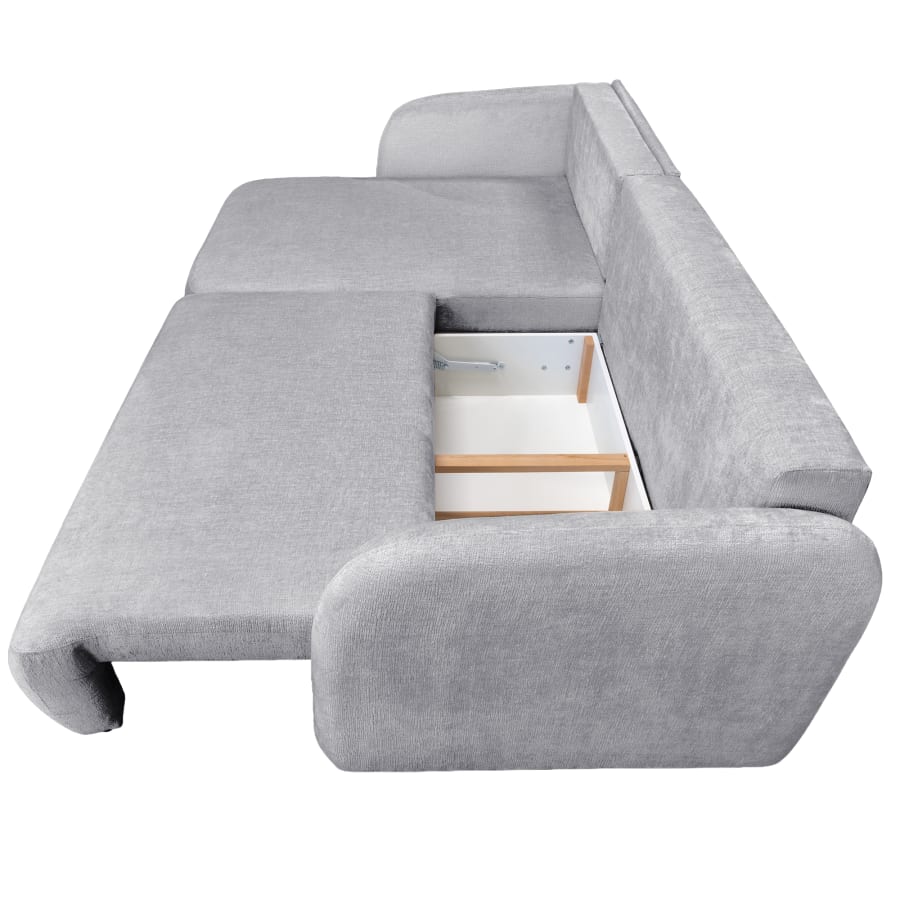Canap&eacute; d'angle convertible avec coffre en tissu gris - Angle gauche