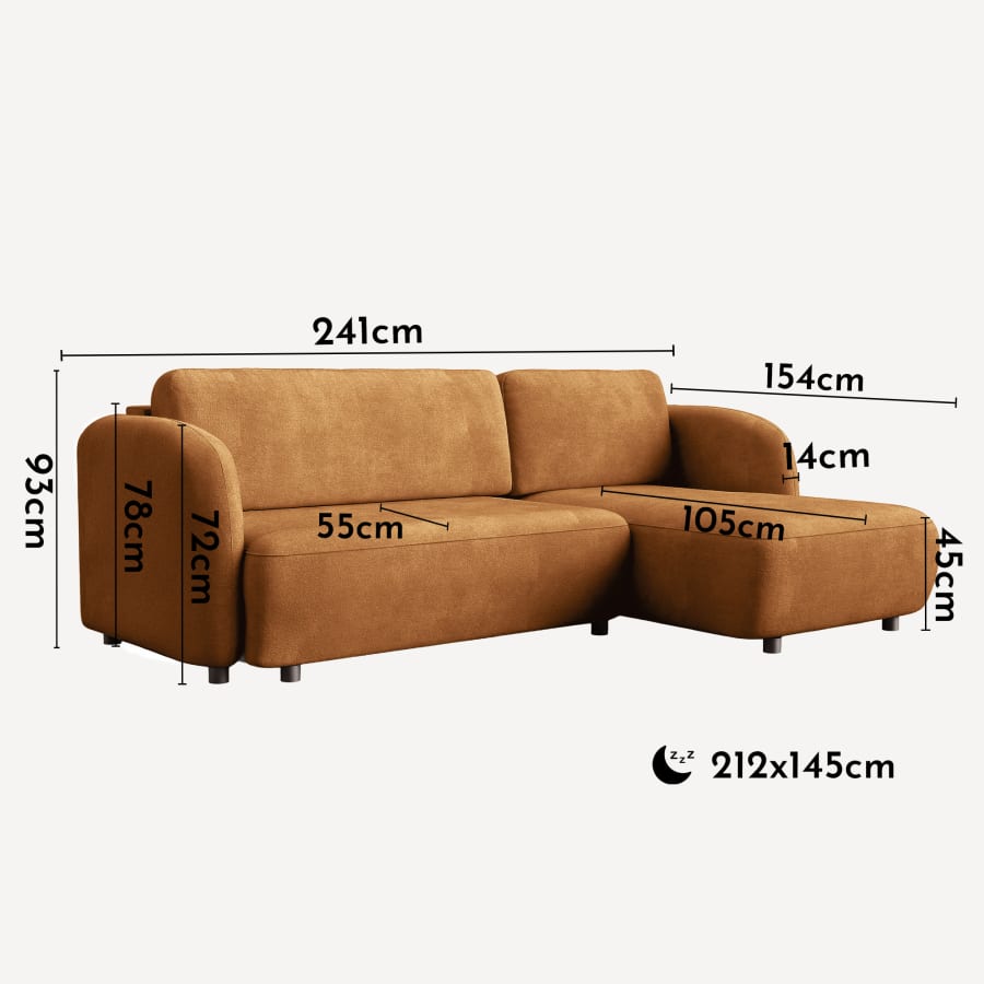 Canapé d'angle convertible avec coffre en tissu orange - Angle droit