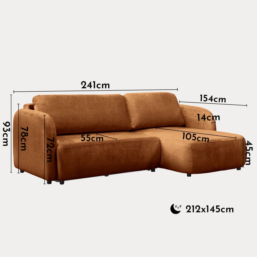 Canap&eacute; d'angle convertible avec coffre en tissu orange - Angle droit