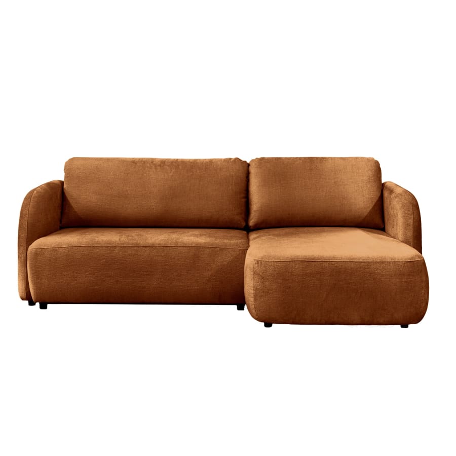 Canap&eacute; d'angle convertible avec coffre en tissu orange - Angle droit