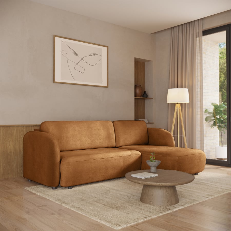 Canapé d'angle convertible avec coffre en tissu orange - Angle droit