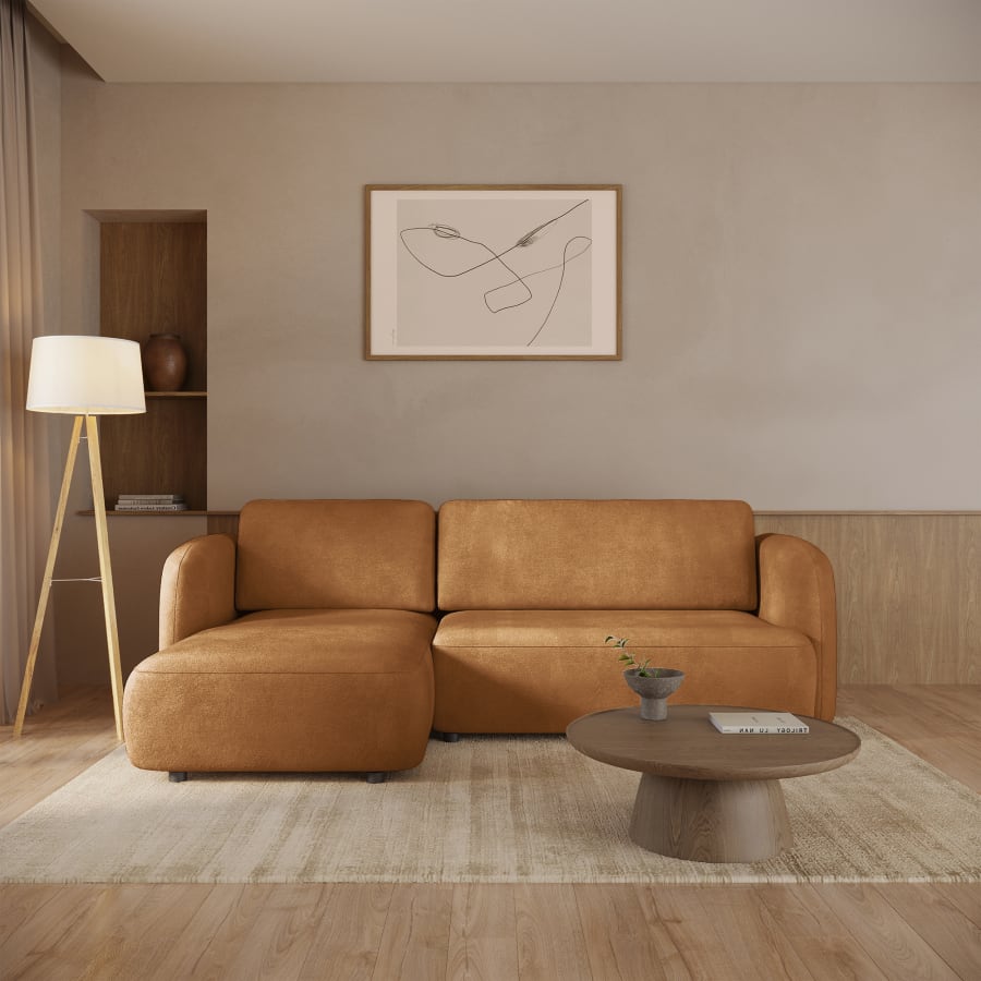 Canapé d'angle convertible avec coffre en tissu orange - Angle gauche