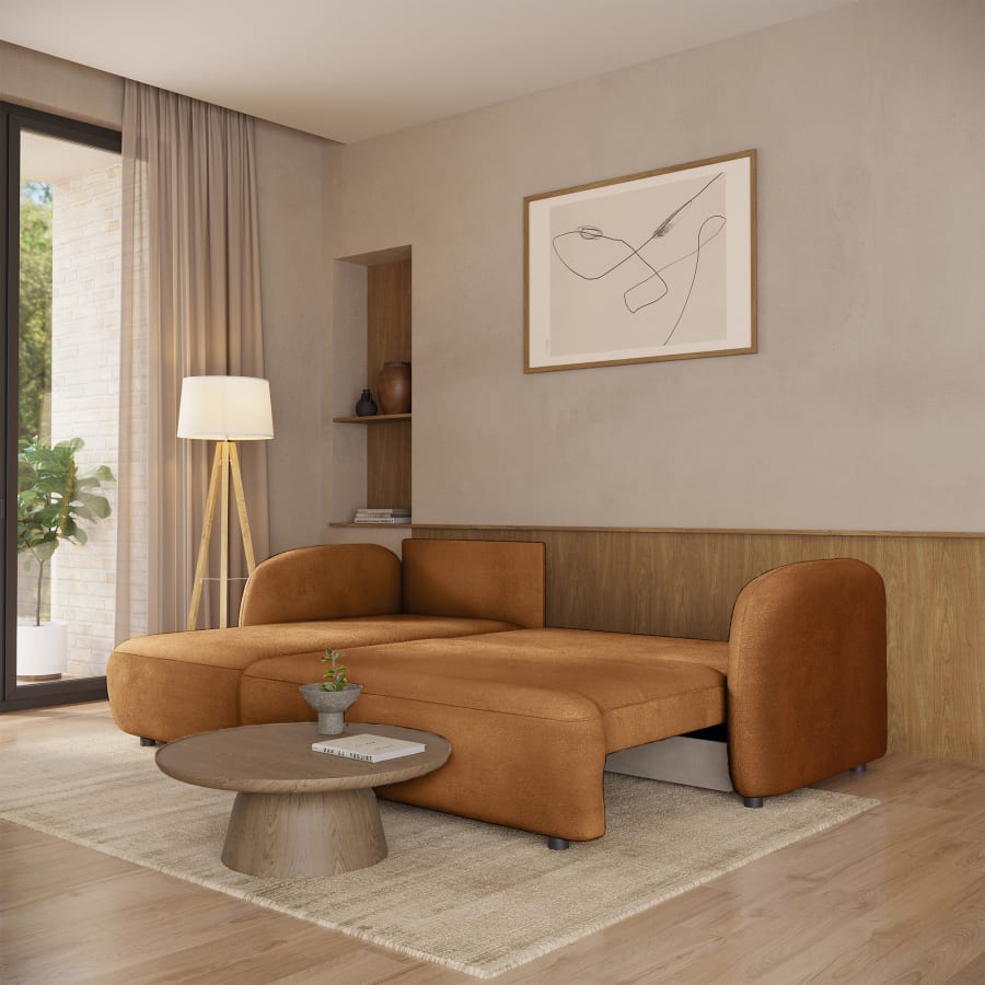 Canapé d'angle convertible avec coffre en tissu orange - Angle gauche