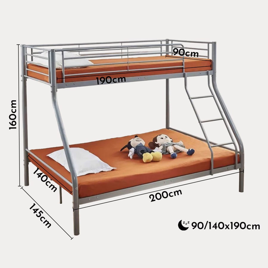 Lit superposé en métal en 90x190 cm + 140x190 cm