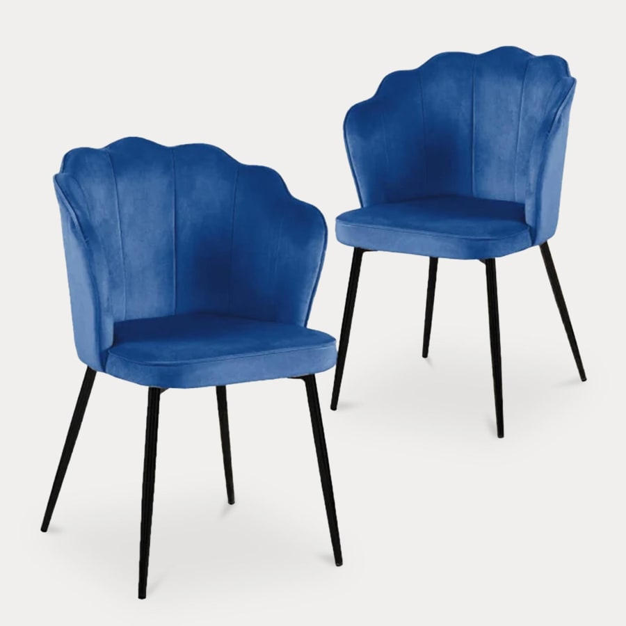 Lot de 2 chaises design en velours bleu pieds noirs