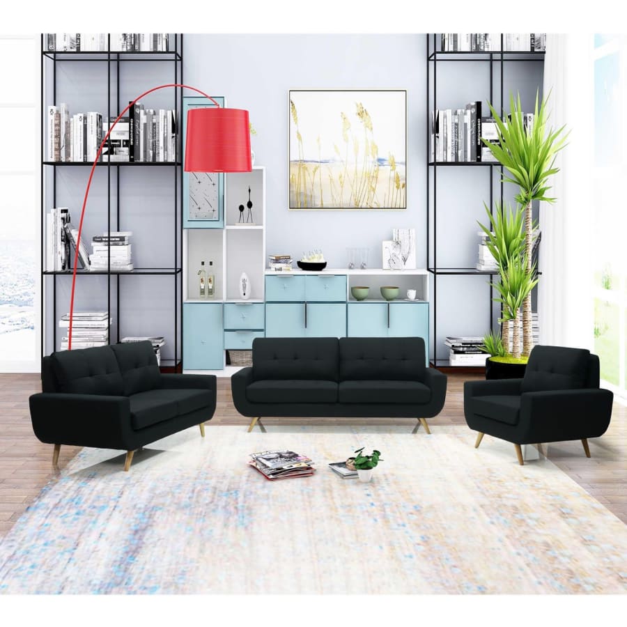 Canapé scandinave 3 places en tissu noir