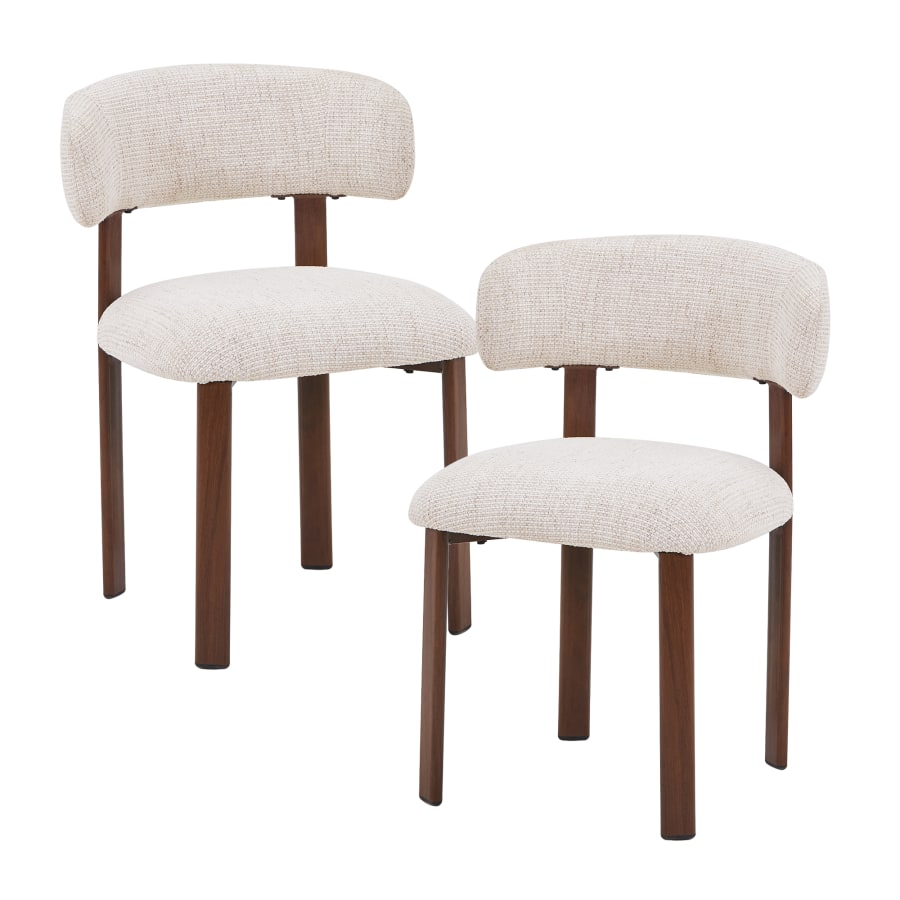 Lot de 2 chaises en tissu beige pieds couleur bois fonc&eacute;