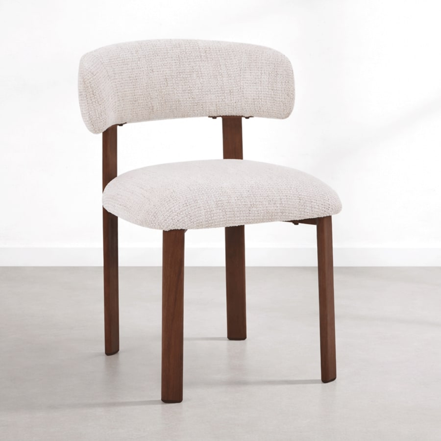 Lot de 2 chaises en tissu beige pieds couleur bois fonc&eacute;