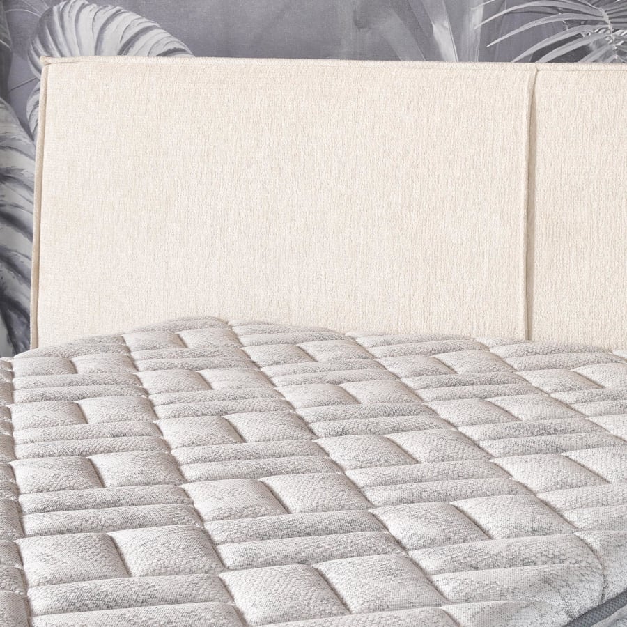 Lit double en tissu beige avec coffre 140x190 cm