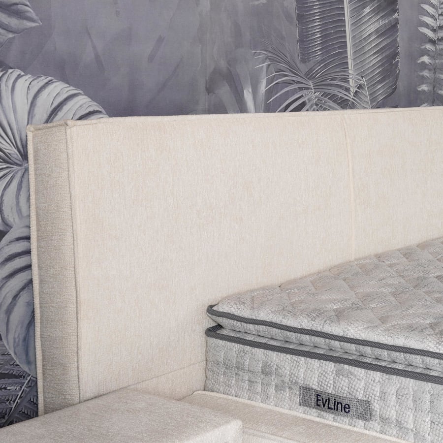 Lit double en tissu beige avec coffre 140x190 cm