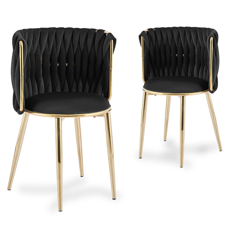 Lot de 2 chaises design en velours noir et pieds dorés