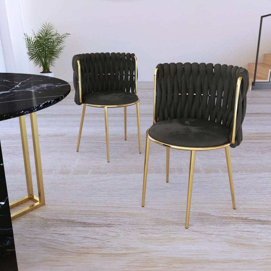 Lot de 2 chaises design en velours noir et pieds dorés