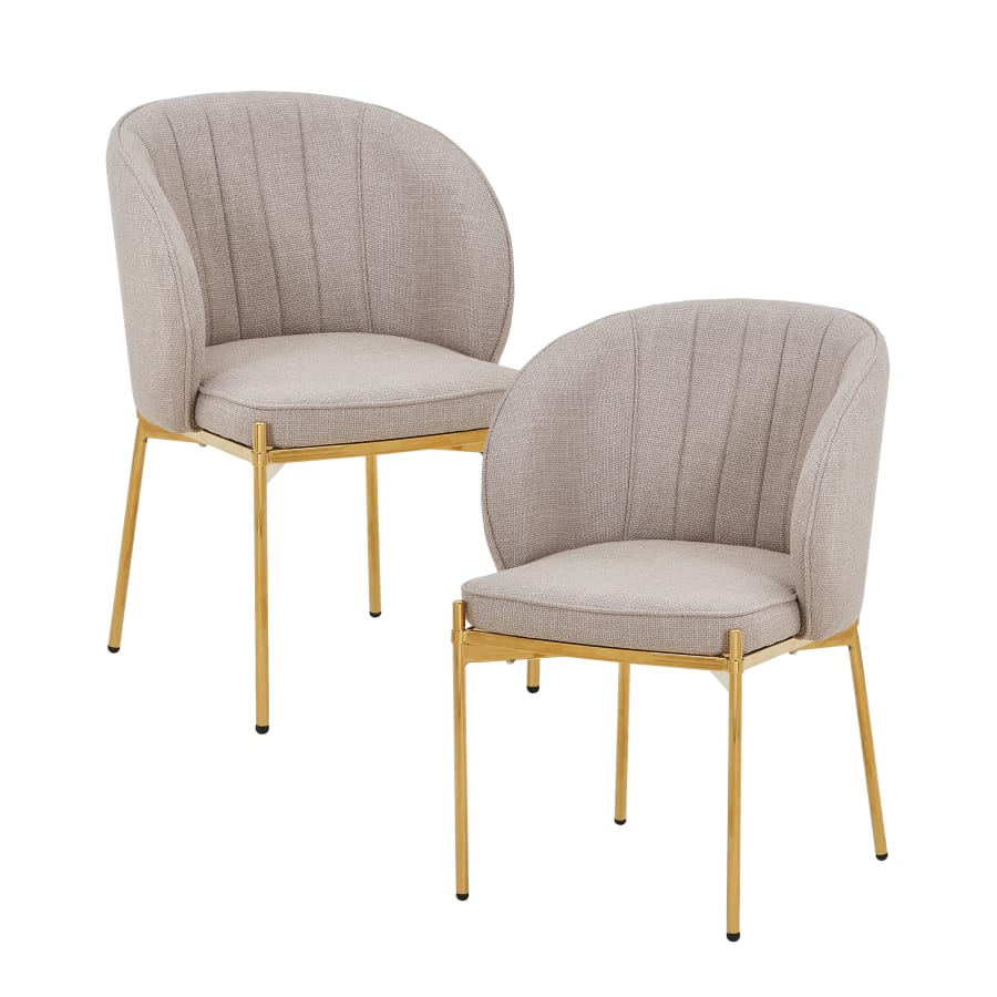 Lot de 2 chaises en tissu beige pieds en métal doré