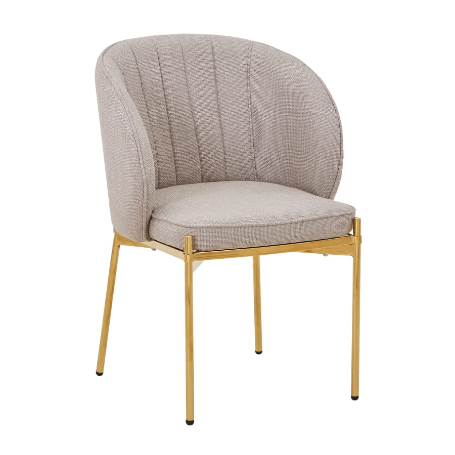Lot de 2 chaises en tissu beige pieds en métal doré