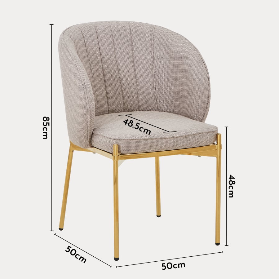 Lot de 2 chaises en tissu beige pieds en métal doré