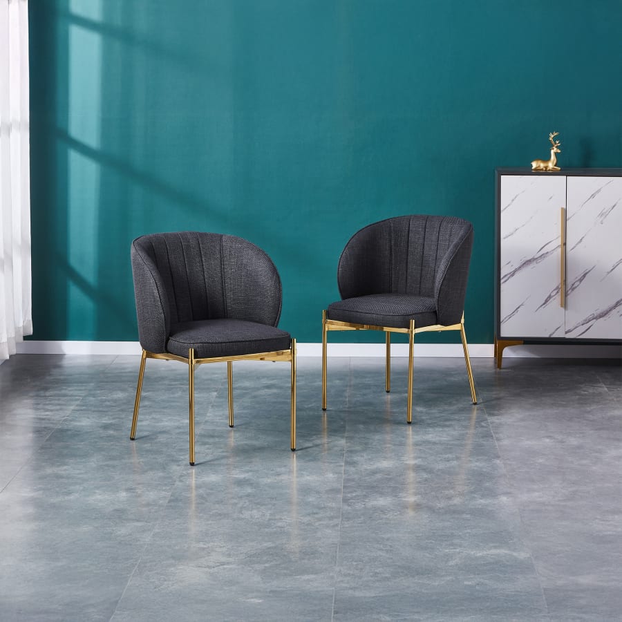 Lot de 2 chaises en tissu noir pieds en métal doré