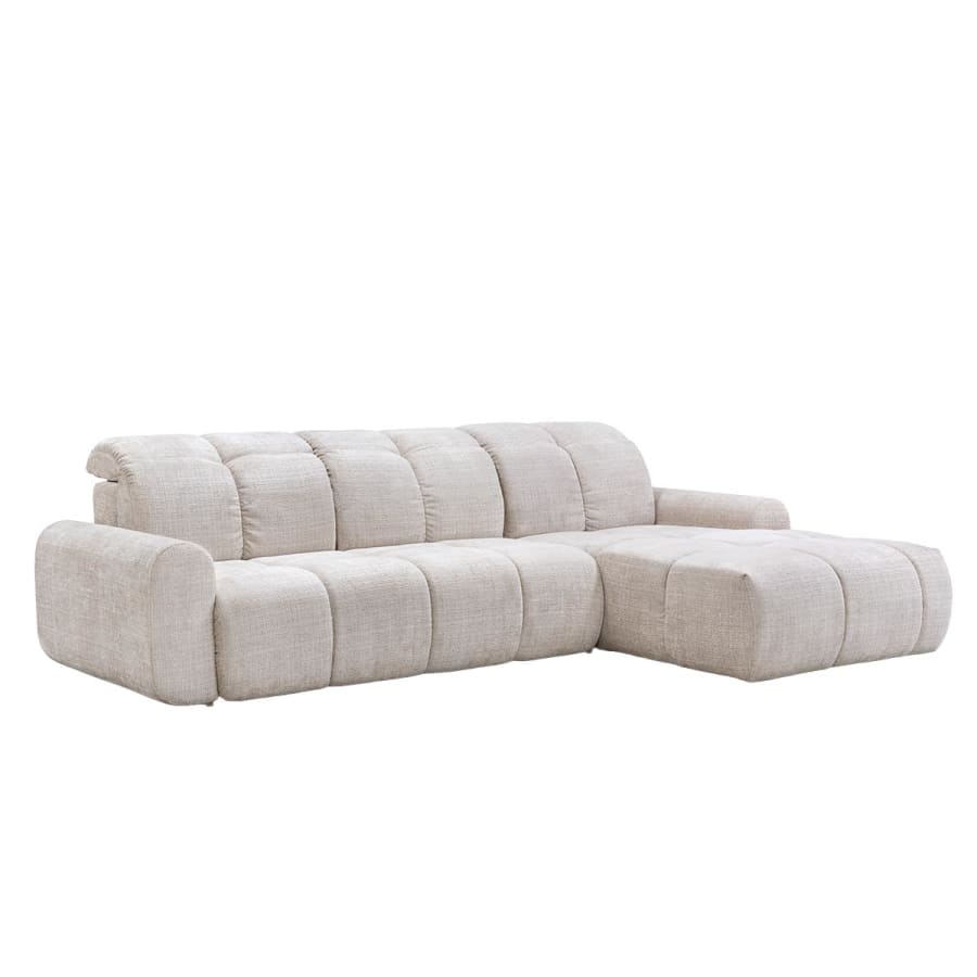 Canap&eacute; d'angle convertible avec coffre en tissu beige - Angle droit