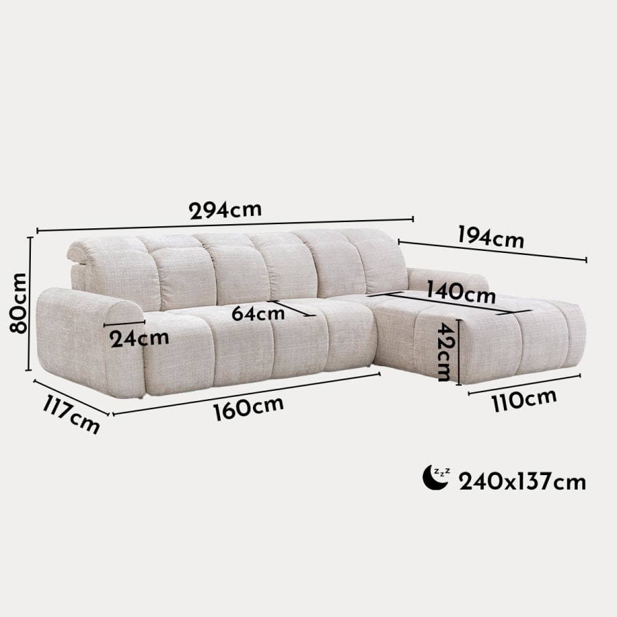 Canap&eacute; d'angle convertible avec coffre en tissu beige - Angle droit