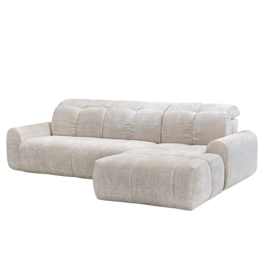 Canap&eacute; d'angle convertible avec coffre en tissu beige - Angle droit