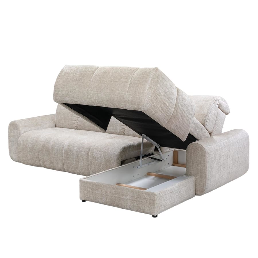 Canap&eacute; d'angle convertible avec coffre en tissu beige - Angle droit