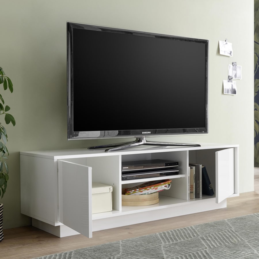 Meuble TV 2 portes 2 niches blanc