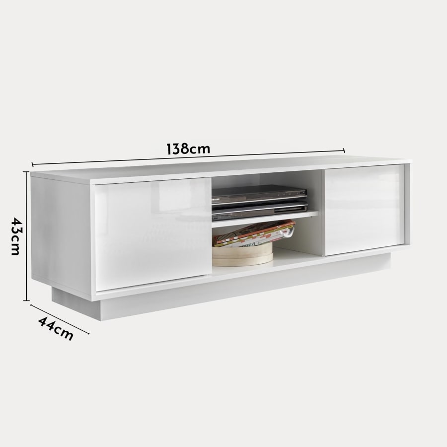 Meuble TV 2 portes 2 niches blanc