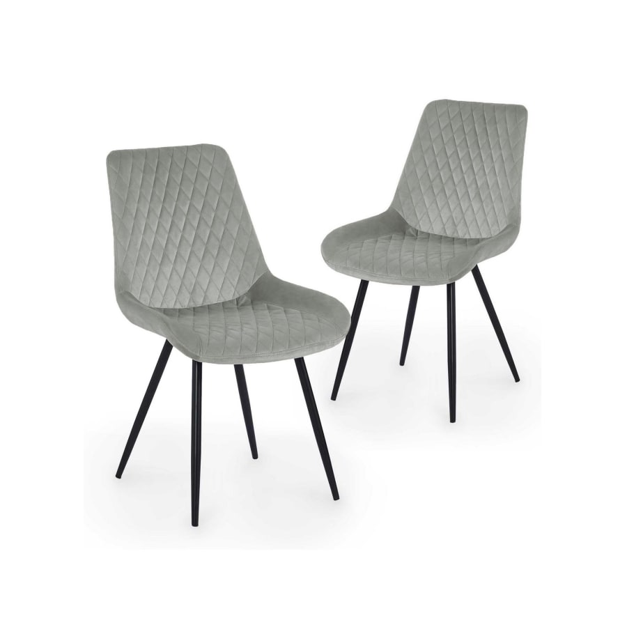 Lot de 2 chaises en velours gris pieds en métal noir