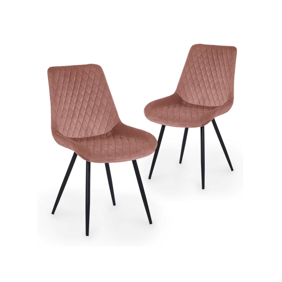 Lot de 2 chaises en velours rose pieds en métal noir