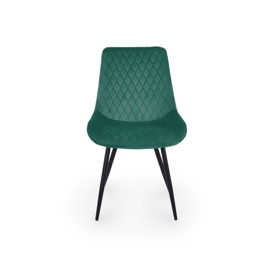 Lot de 2 chaises en velours vert pieds en métal noir