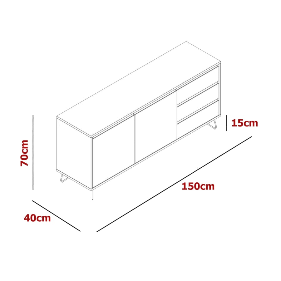 Buffet enfilade bleu canard &eacute;quip&eacute; de 3 tiroirs et 2 portes