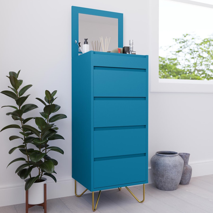 Commode avec coiffeuse intégrée et 4 tiroirs bleu canard design