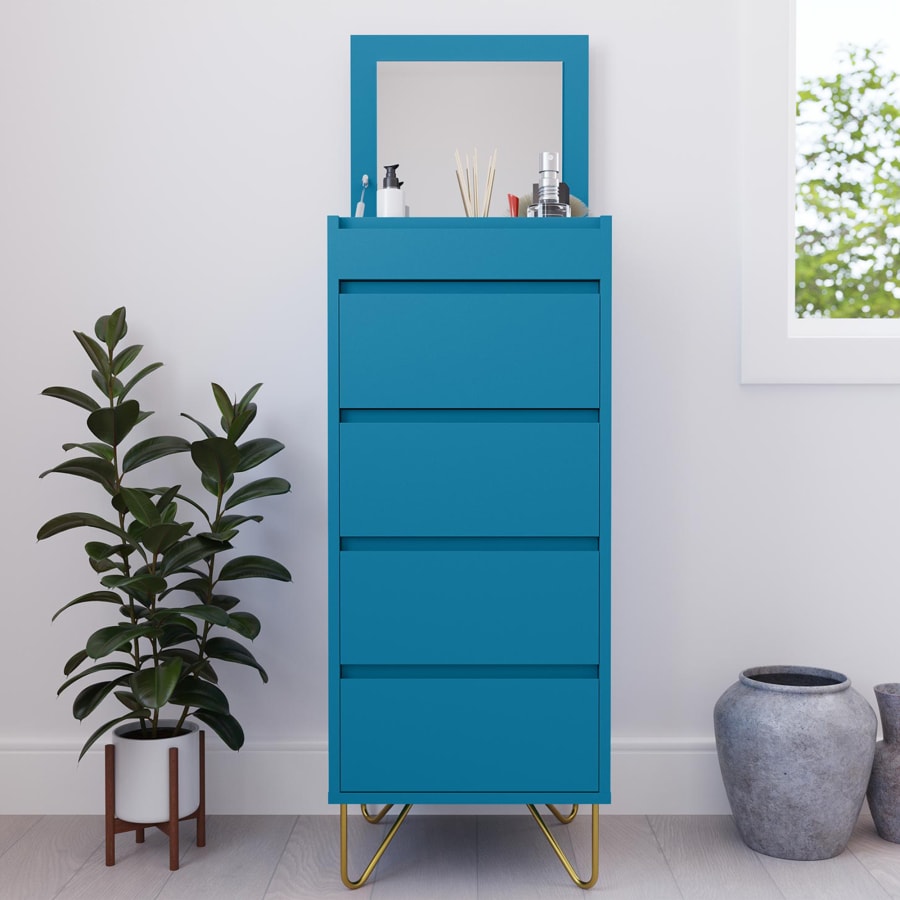 Commode avec coiffeuse int&eacute;gr&eacute;e et 4 tiroirs bleu canard design