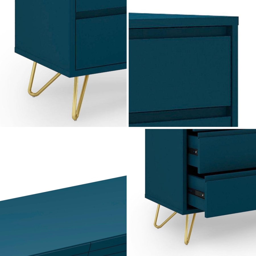 Commode &eacute;quip&eacute;e de 6 tiroirs bleu canard moderne