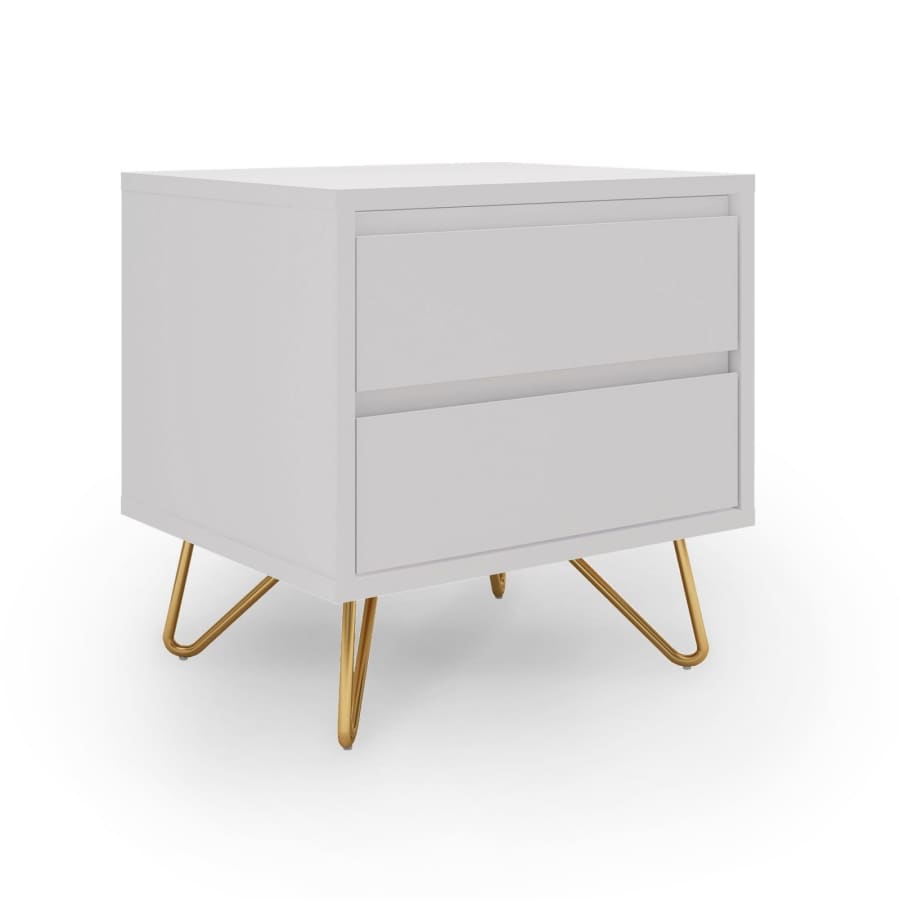 Table de chevet design avec 2 tiroirs blanche