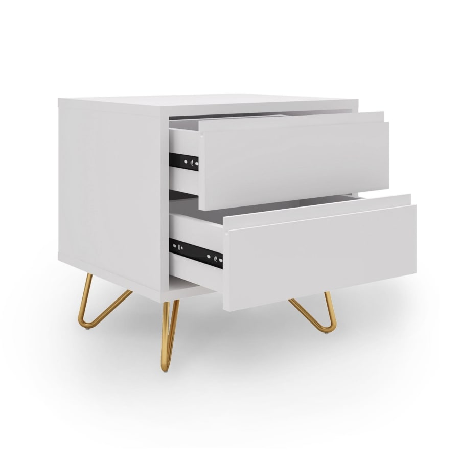 Table de chevet design avec 2 tiroirs blanche