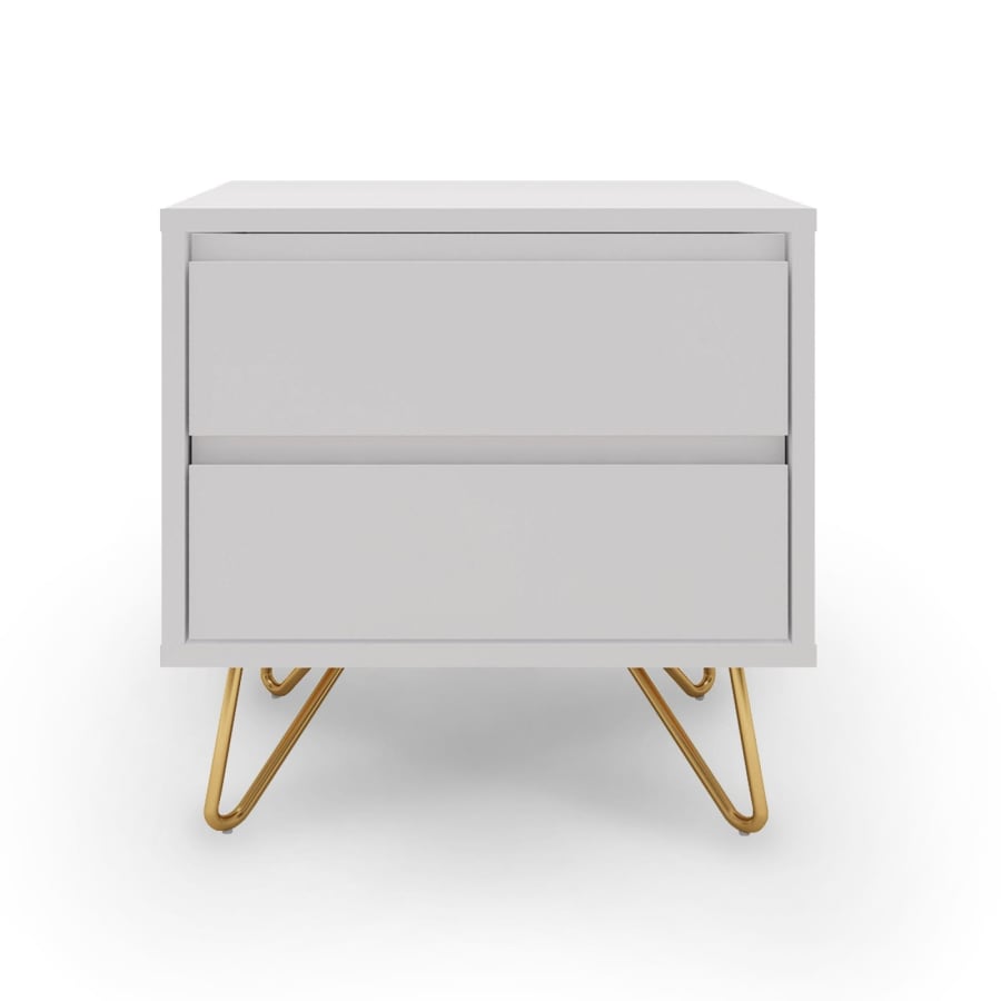 Table de chevet design avec 2 tiroirs blanche