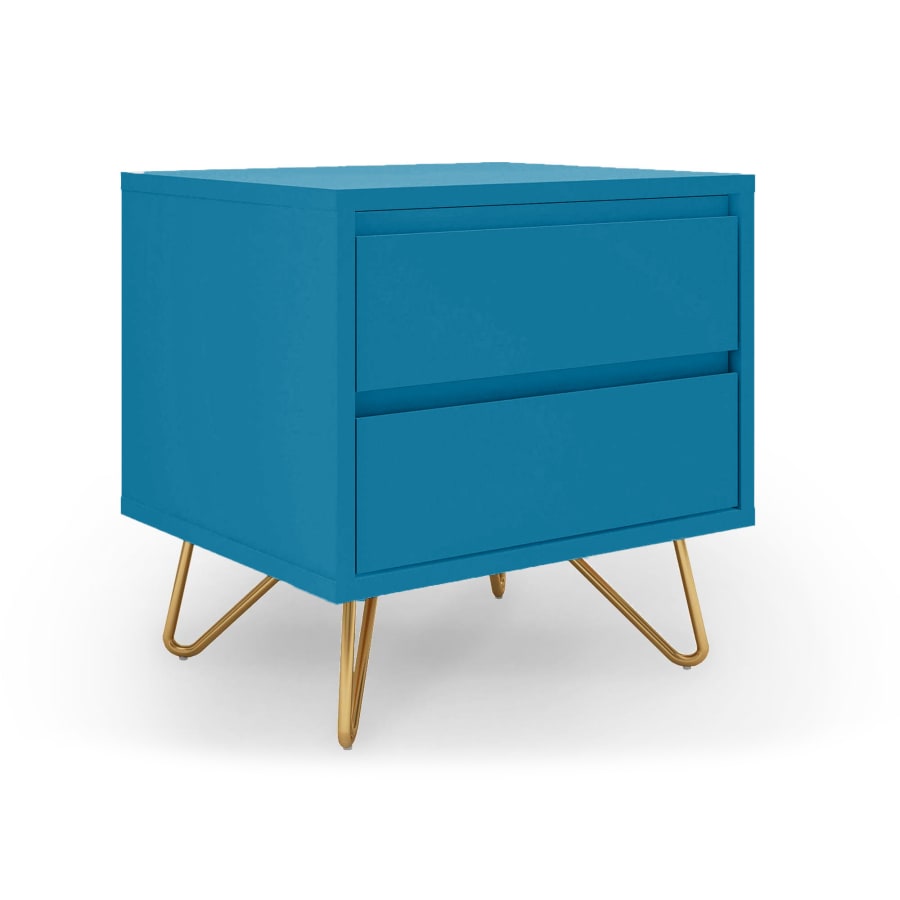 Table de chevet design avec 2 tiroirs bleu canard