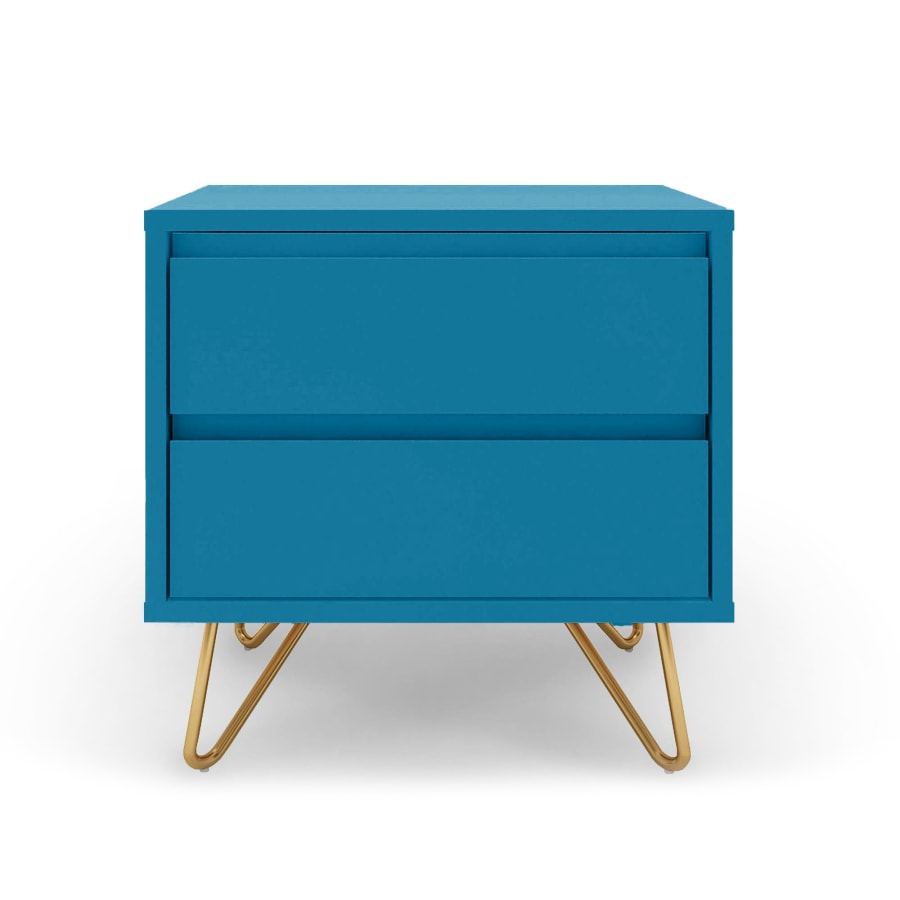 Table de chevet design avec 2 tiroirs bleu canard