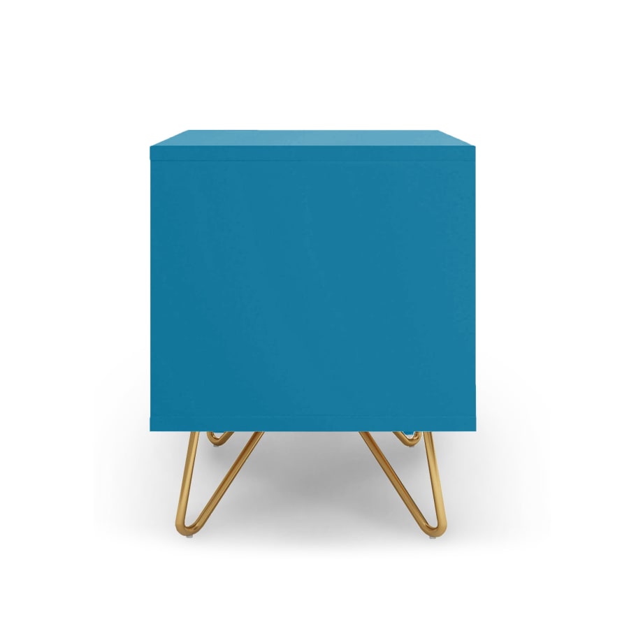 Table de chevet design avec 2 tiroirs bleu canard