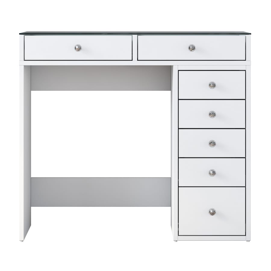 Coiffeuse 7 tiroirs blanc avec plateau en verre