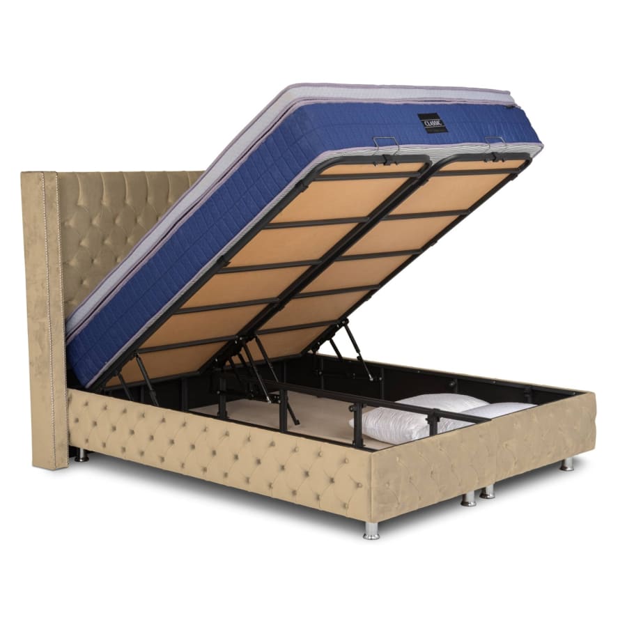 Lit coffre en tissu velours beige 140x190 cm ELSA