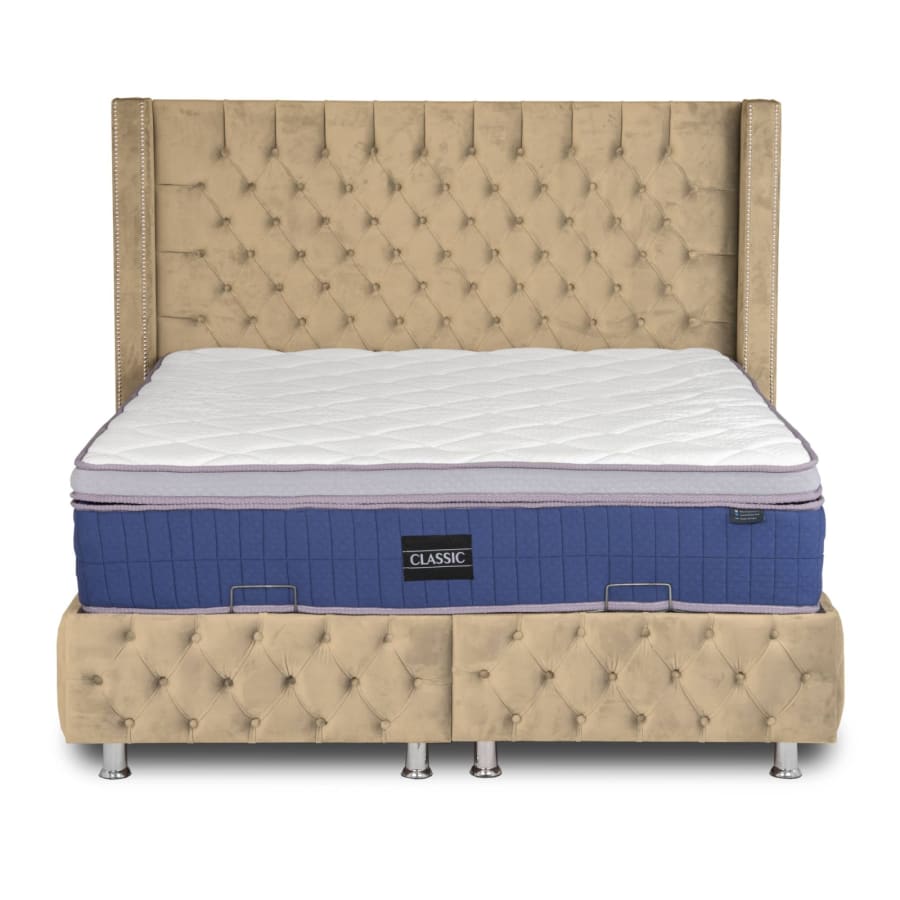 Lit coffre en tissu velours beige 140x190 cm ELSA