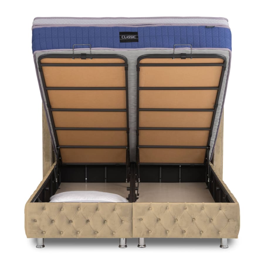 Lit coffre en tissu velours beige 140x190 cm ELSA